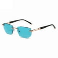 thumbnail image 1 of Mens Rectangle Blue-Green Tinted Reading Glasses 1.00 Fashion Blue Lens Sunglasses Rimless +1.0, 1 of 6