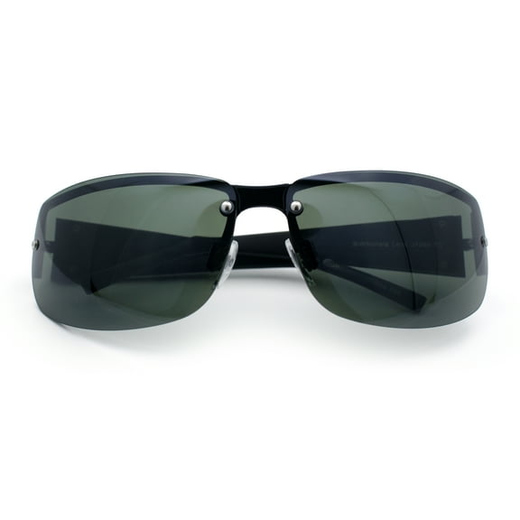 Mens Rectangular Expose Lens Designer Sport Metal Rim Sunglasses Black Green