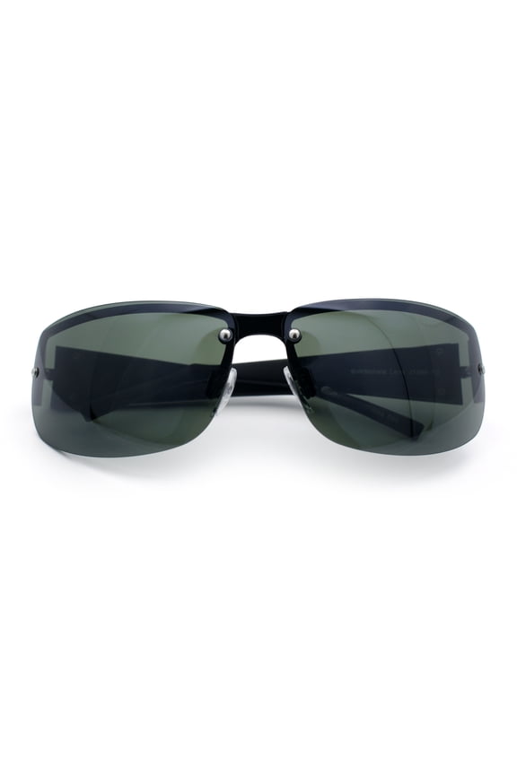 Mens Rectangular Expose Lens Designer Sport Metal Rim Sunglasses Black Green