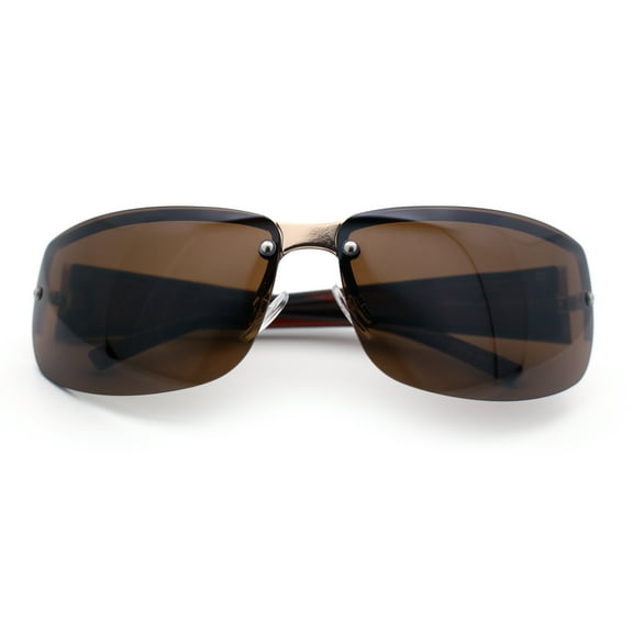 Mens Rectangular Expose Lens Designer Sport Metal Rim Sunglasses Gold Solid Brown