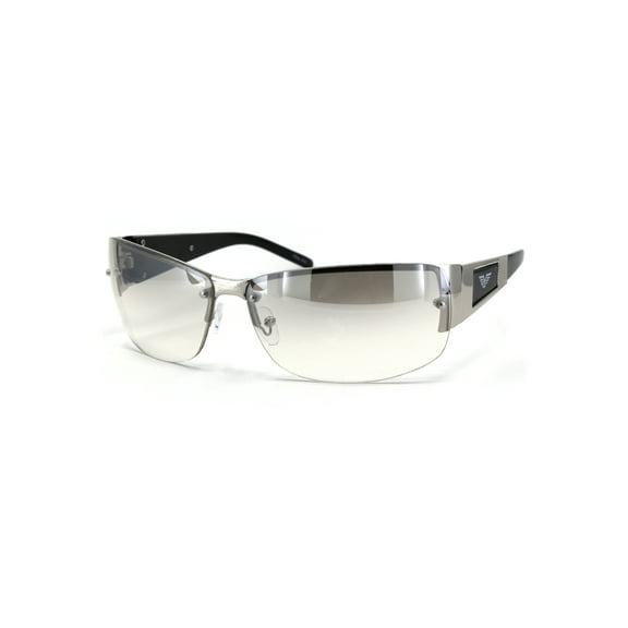 Mens Rectangular Expose Lens Designer Sport Metal Rim Sunglasses Silver Clear
