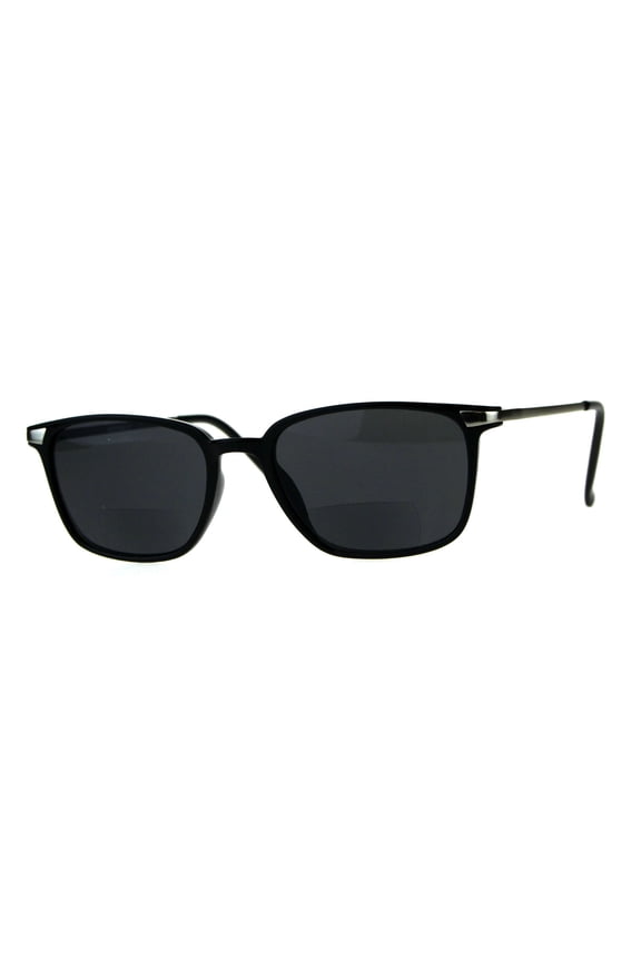 Mens Rectangular Plastic Bifocal Reading Lens Sunreader Sunglasses Shiny Black 1.0