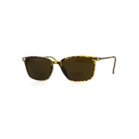 Mens Rectangular Plastic Bifocal Reading Lens Sunreader Sunglasses Shiny Tortoise 1.5