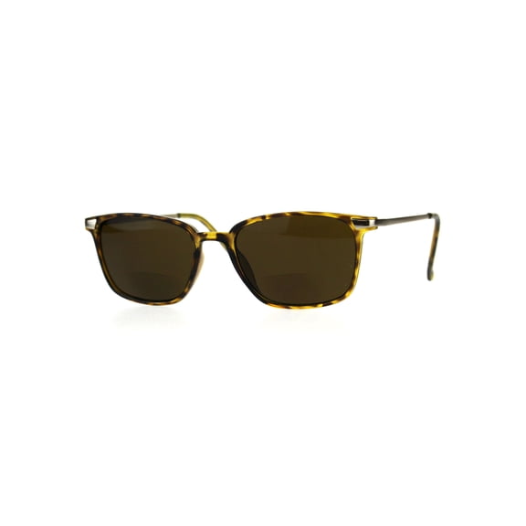 Mens Rectangular Plastic Bifocal Reading Lens Sunreader Sunglasses Shiny Tortoise 1.5