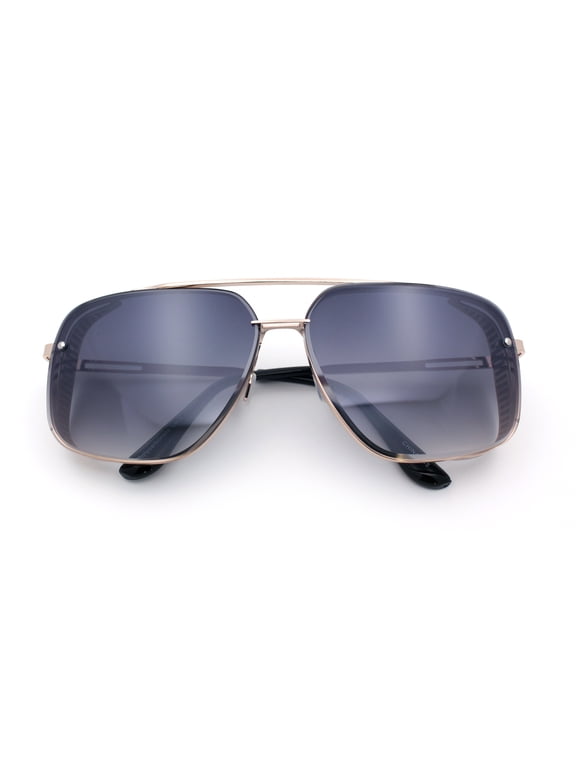 Mens Rectangular Rimless Racer Perforated Side Visor Metal Sunglasses Gold - Smoke