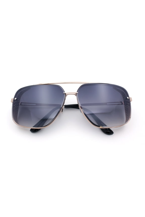 Mens Rectangular Rimless Racer Perforated Side Visor Metal Sunglasses Gold - Smoke