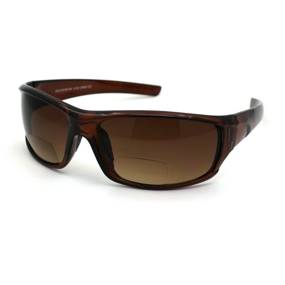 Mens Rectangular Warp Plastic Sport Bi-focal Reading Lens Sunglasses All Brown 2.25