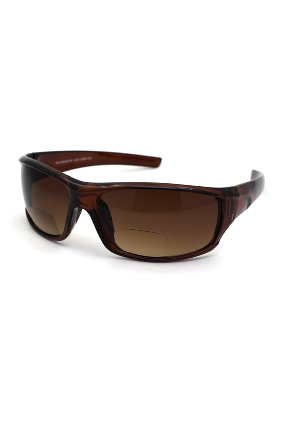 Mens Rectangular Warp Plastic Sport Bi-focal Reading Lens Sunglasses All Brown 2.25