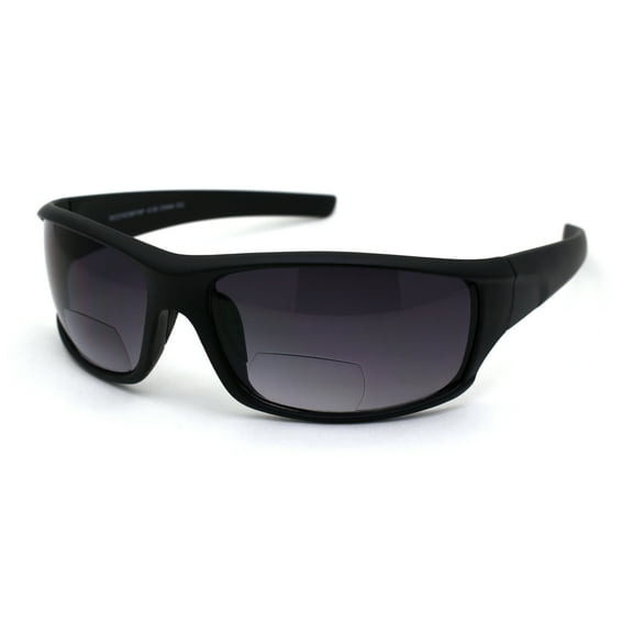 Mens Rectangular Warp Plastic Sport Bi-focal Reading Lens Sunglasses Matte Black 3.5