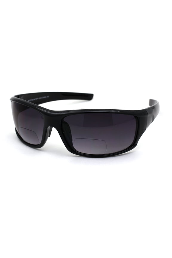 Mens Rectangular Warp Plastic Sport Bi-focal Reading Lens Sunglasses Shiny Black 2.25