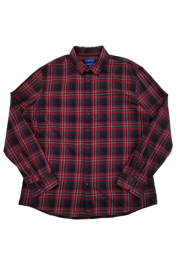 Mens Red Black & Gray Plaid Long Sleeve Flannel Shirt Medium