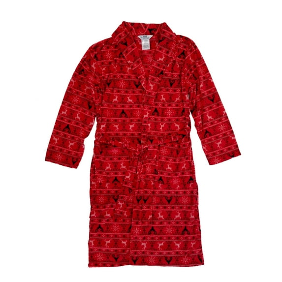 Mens Red Fleece Fair Isle Reindeer Christmas Holiday House Coat Bath Robe L/XL