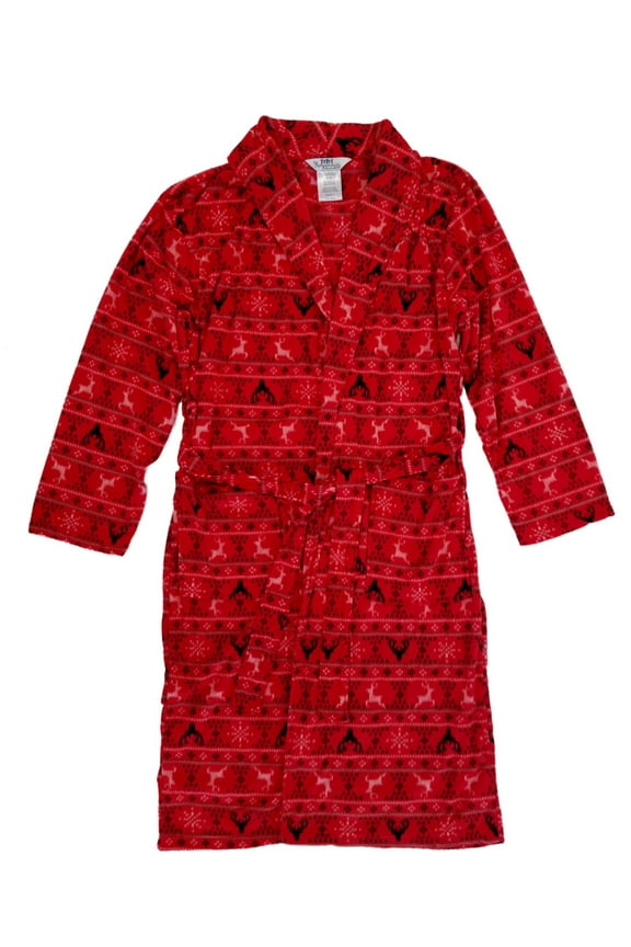 Mens Red Fleece Fair Isle Reindeer Christmas Holiday House Coat Bath Robe XXL