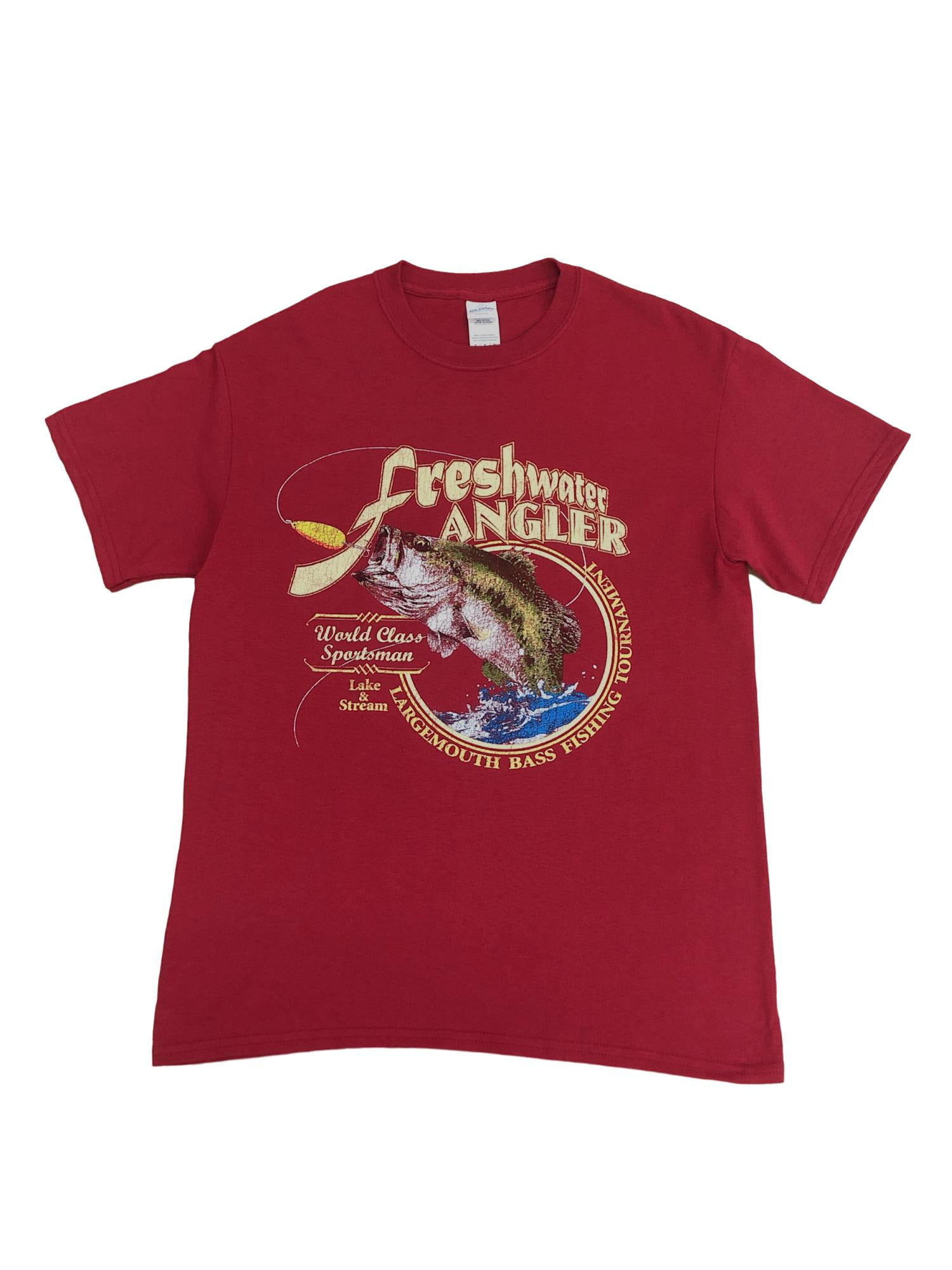 Mens Red Freshwater Angler Largemouth Bass Fishing T-Shirt Graphic