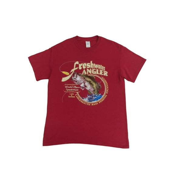 Mens Red Freshwater Angler Largemouth Bass Fishing T-Shirt Graphic Tee Large