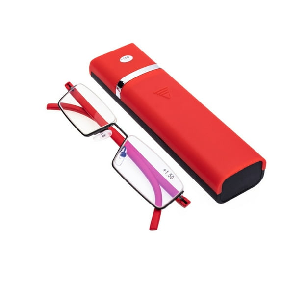 Mens Red Half Rimless Reading Glasses +3.50 Blue Light Blocking tr90 Flexible Presbyopic Glasses Half Frameless Rectangle Readers with case