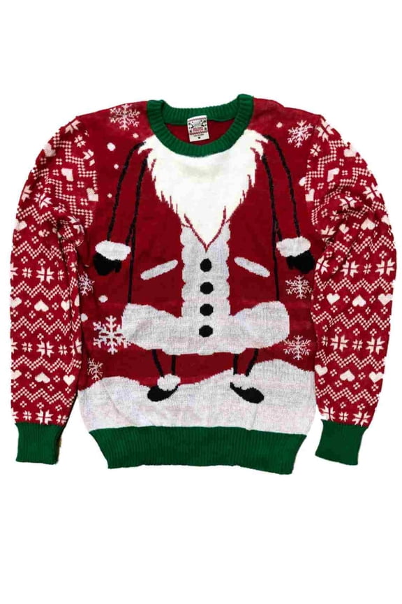 Mens Red Heart & Snowflake Print Santa Claus Christmas Holiday Sweater Medium