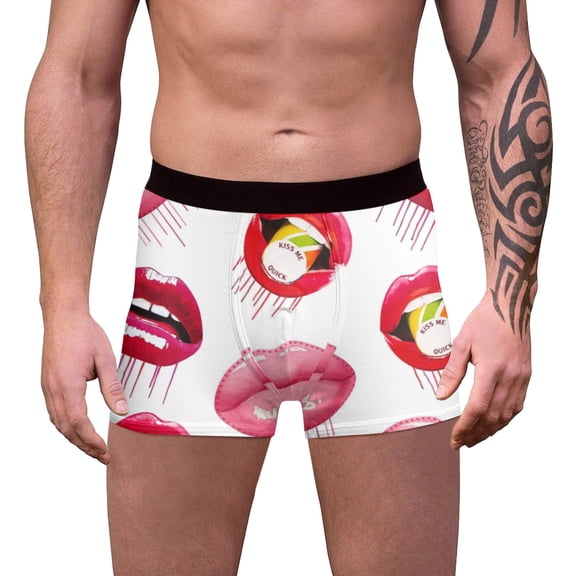 Mens Red Lip Boxers Funny Novelty Underwear Valentine's Day Comfort Breathable Soft Underpants Green XXXL