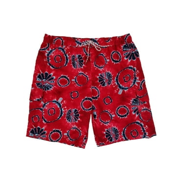 Mens Red & Navy Blue Tie Dye Swim Trunks Swim Shorts Board Shorts 4XL