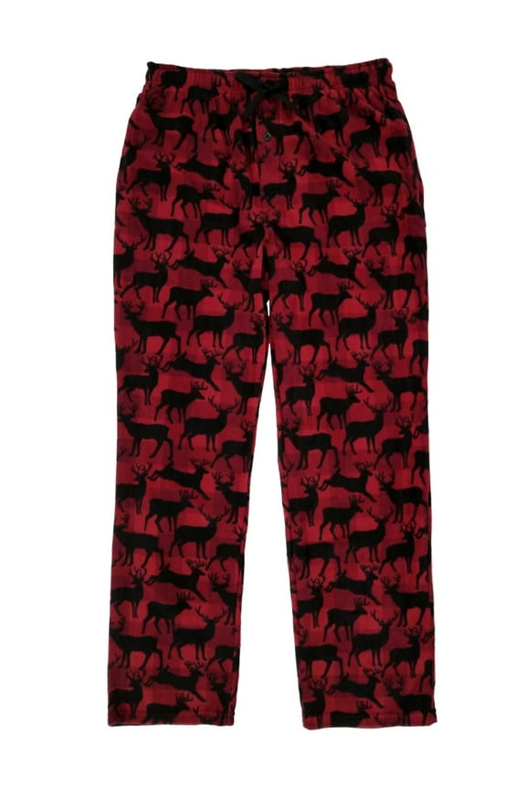 Mens Red Plaid Reindeer Microfleece Sleep Pants Lounge Pants Pajama Bottoms M