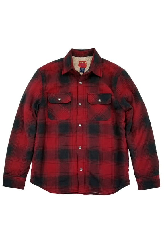 Mens Red Plaid Sherpa Lined Shirt Jacket Coat Small
