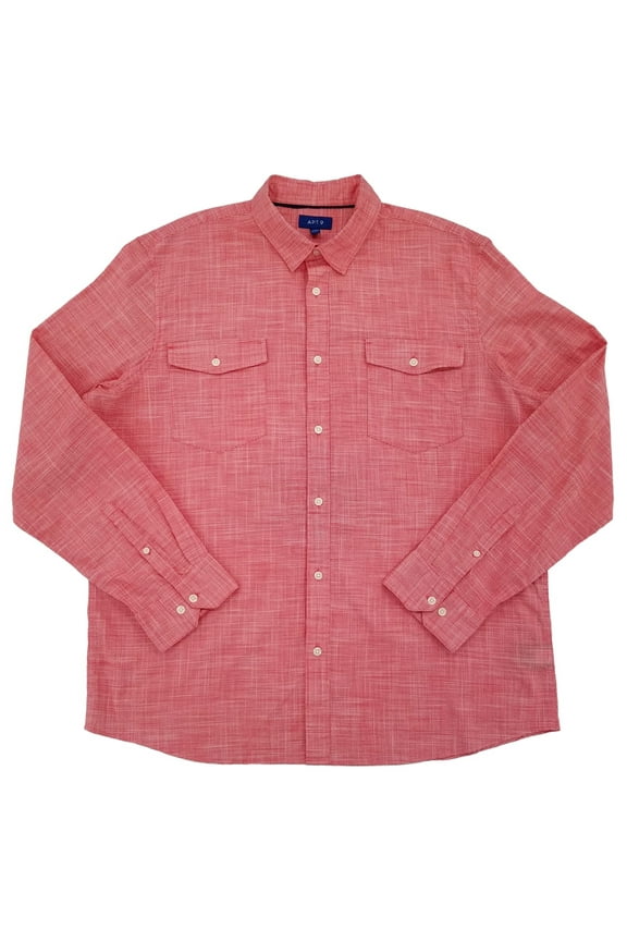 Mens Red Regular Fit Crosshatch Long Sleeve Button-Up Shirt Medium