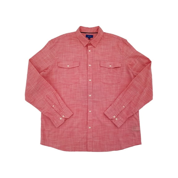Mens Red Regular Fit Crosshatch Long Sleeve Button-Up Shirt X-Large