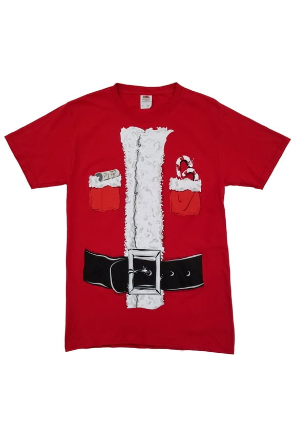 Mens Red Santa Claus Costume Graphic Tee Christmas Holiday T-Shirt S