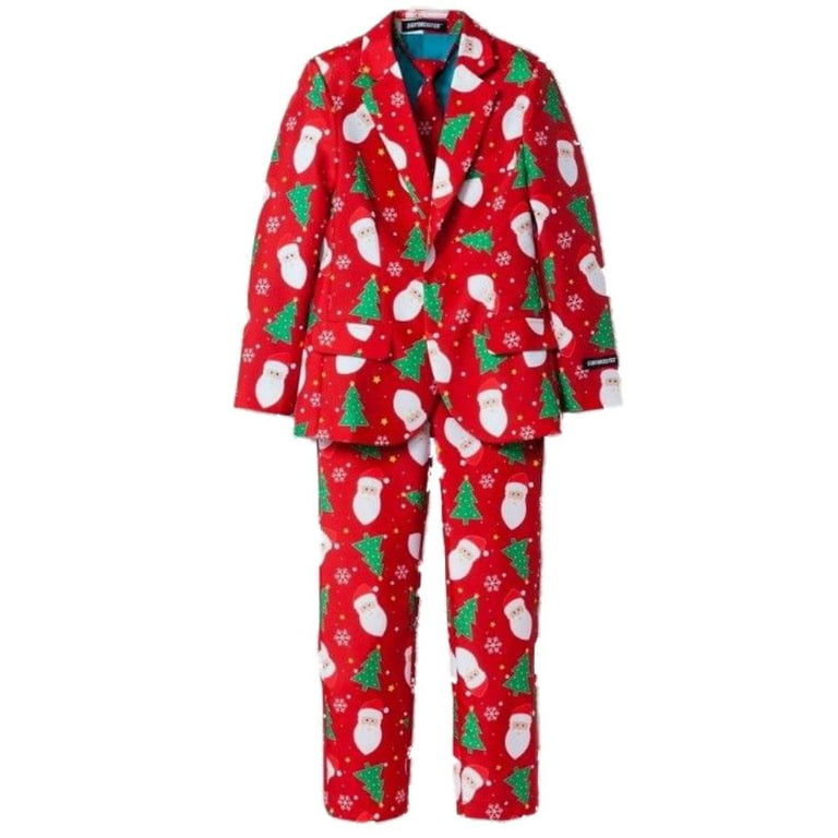 Mens Red Santa Claus Ugly Holiday Christmas Suit Sportscoat Slacks Tie M Walmart