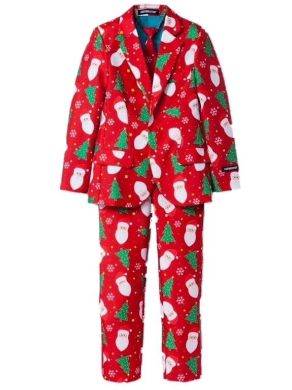 Mens Red Santa Claus Ugly Holiday Christmas Suit Sportscoat Slacks & Tie S