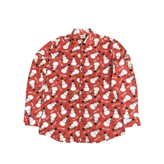 Mens Red Snowman Oh Snap Branch Long Sleeve Button Down Dress Shirt 3XLT