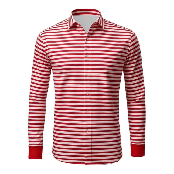Mens Red Striped Shirts Slim Fit Button Down Long Sleeve Fall Spring Casual Shirts Red L