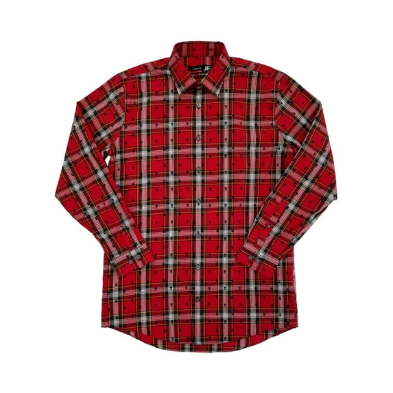 Mens Red Tartan Skull Slimfit Stretch Long Sleeve Shirt S 14-14.5 / 32-33