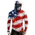 thumbnail image 1 of Mens Red White Blue Patriotic Compression Sun Shirts, USA Flag Graphic Hooded with Mask Rash Guard, Lightweight Outdoor Fishing Wear Tops, 1 of 6