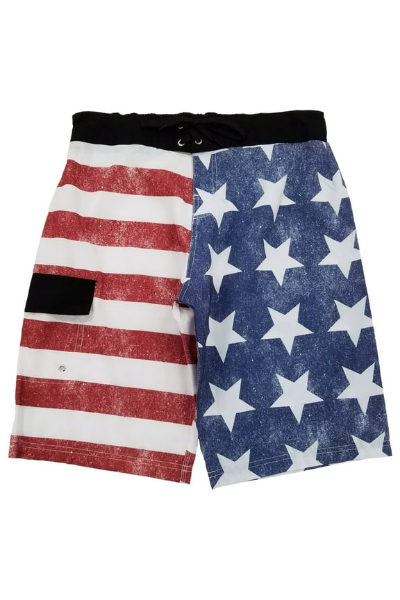 Mens Red White & Blue Vintage American Flag Patriot Board Shorts Swim Trunks XXL