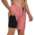 thumbnail image 1 of Mens Red White Vertical Stripe 2 in 1 Quick Dry Swim Trunks with Compression Liner Beach Shorts, 1 of 6