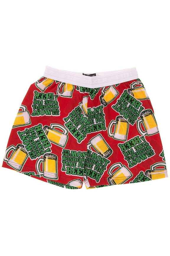 Mens Red Wonderful Time For A Beer Christmas Holiday Boxer Shorts Small