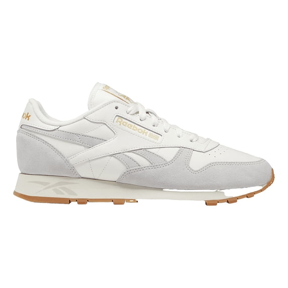 Mens Reebok CLASSIC LEATHER Shoe Size: 11.5 White - Grey - Gold Fashion Sneakers