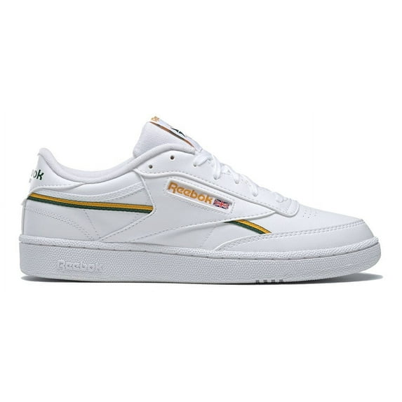 Mens Reebok CLUB C 85 VEGAN Shoe Size: 12 Ftwr White - Collegiate Gold - Dark Green Fashion Sneakers