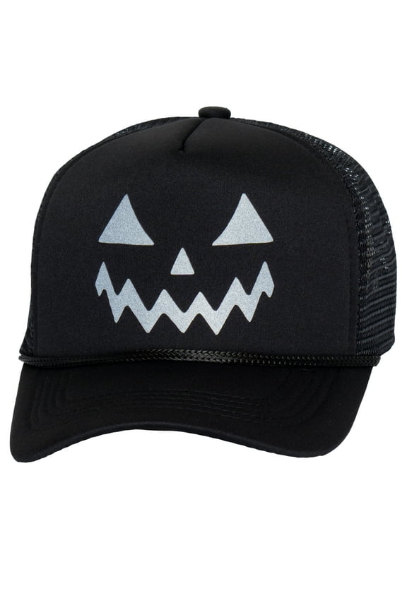 Mens Reflective Halloween Jack O Lantern Hat Trick or Treat Dads Trucker Cap
