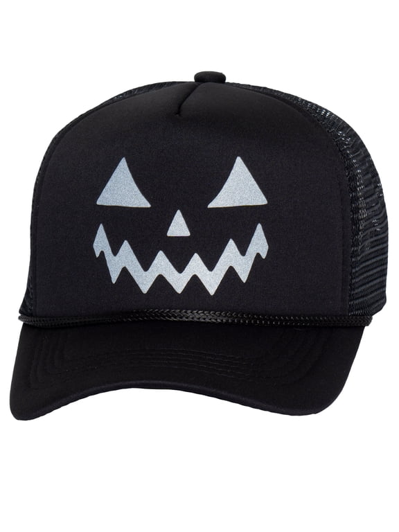 Mens Reflective Halloween Jack O Lantern Hat Trick or Treat Dads Trucker Cap