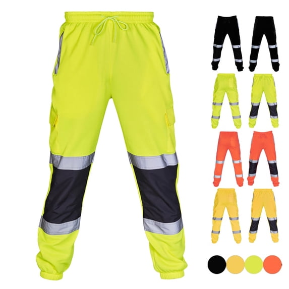 Mens Reflective Safety Work Pants High Visibility Waterproof Cargo Pants Joggers Rain Road Casual comfort Pant with Pockets Green XXL