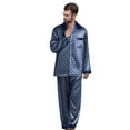 thumbnail image 1 of Mens Regular & Big and Tall Pajama Set with Button Down, Drawstring & Pockets - Long Sleeve Satin Sleepwear PJs (Blue, XXL), 1 of 9