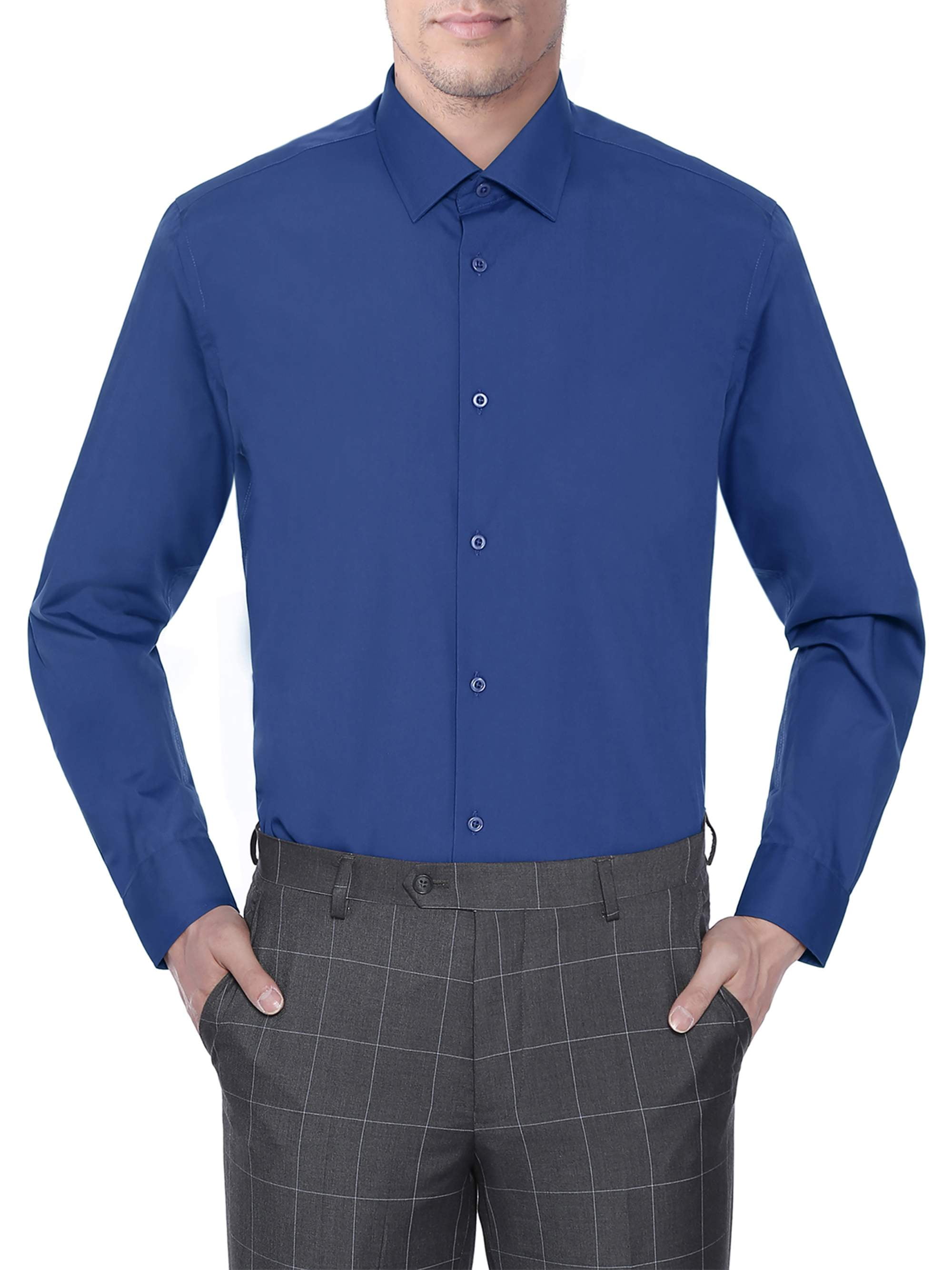 Mens Regular/Classic Fit Spread Collar Long Sleeve Dress Shirt