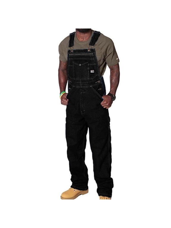 Mens Regular Fit Bib Overalls Slim Fit Denim Jumpsuit Big And Tall Denim Overalls with Adjustable Strap Work Pants Black XXL