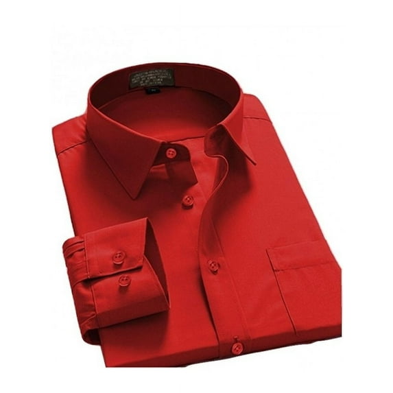 Mens Regular Fit Long Sleeve French Cuff One Pocket Oxford Shirt Red
