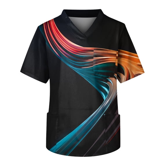 Mens Regular Fit Scrub Tops V-Neck Pocket Short Sleeve 95% Polyester 5% Spandex Solid Breathable Workwear, Black, L