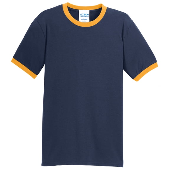 Men's 100% Cotton Ringer T-shirt, Navy/GoldBlack - 4XL