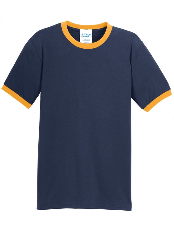 Men's 100% Cotton Ringer T-shirt, Navy/GoldBlack - Large