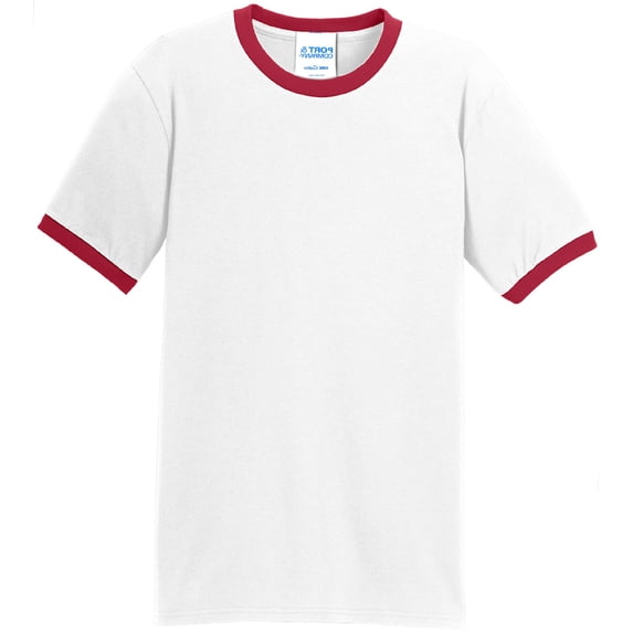 Mens Regular Guy 100% Cotton Ringer Tee Shirt, Large White/Red